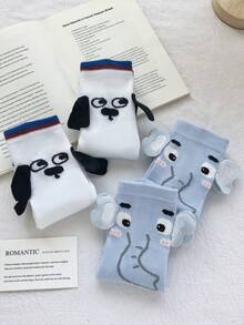2 Pairs/1 Pair 3D Animal Ear Socks, Unisex Cute Creative Cartoon Socks With Puppy & Elephant Patterns, Suitable For Couples, Home Life, Pajama Party, Performance Outfits - Multicolor - View 5