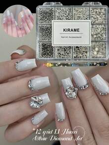 KIRAME 2800顆白色平底圓形水鑽，高品質超亮美甲水晶套組，含1件點花工具，1-5mm亮面美甲水晶，適用DIY居家美甲、美甲沙龍、美甲用品、萬聖節美甲、節日禮物 - 白色 - 查看 5