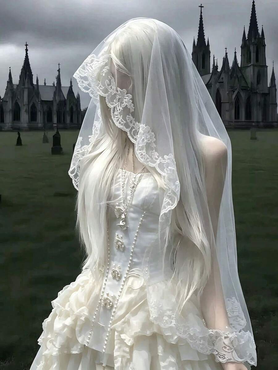 1pc Vintage Matia Lace Bridal Veil, Suitable For Wedding Photography And Ceremony - Multicolor - View 1