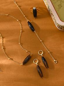 Novo Conjunto de Pulseira, Colar, Brincos, Anel e Joias para Mulheres, Estilo Boêmio, Série Crush, Adequado para Uso Diário e Presentes de Feriado. - Dourado - Visão 2