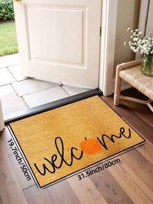 1pc, Autumn Harvest Festival Minimalist Orange Pumpkin Welcome Pattern Printed Indoor Doormat, Seasonal Style Machine Washable Polyester Fiber Doormat, Suitable For Living Room, Bedroom, Daily Decoration, All Seasons - Yellow - View 9
