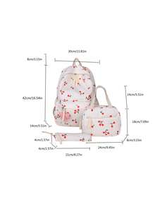 Dedoo 3pcs Cherry Print Backpack, Lunch Bag, Pencil Case Set With Bow Pendant, Multi-Layer Large Capacity, Cute Sweet Japanese Student Style, Daily Travel - Multicolor - View 12