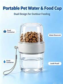 2-In-1 Pet Travel Water & Food Container, Portable Dog Feeding Cup, Transparent Dual Compartment Pet Bowl, Detachable Design With Carrying Strap, Suitable For Outdoor Walking, Camping, Picnic, Travel - Multicolor - View 5