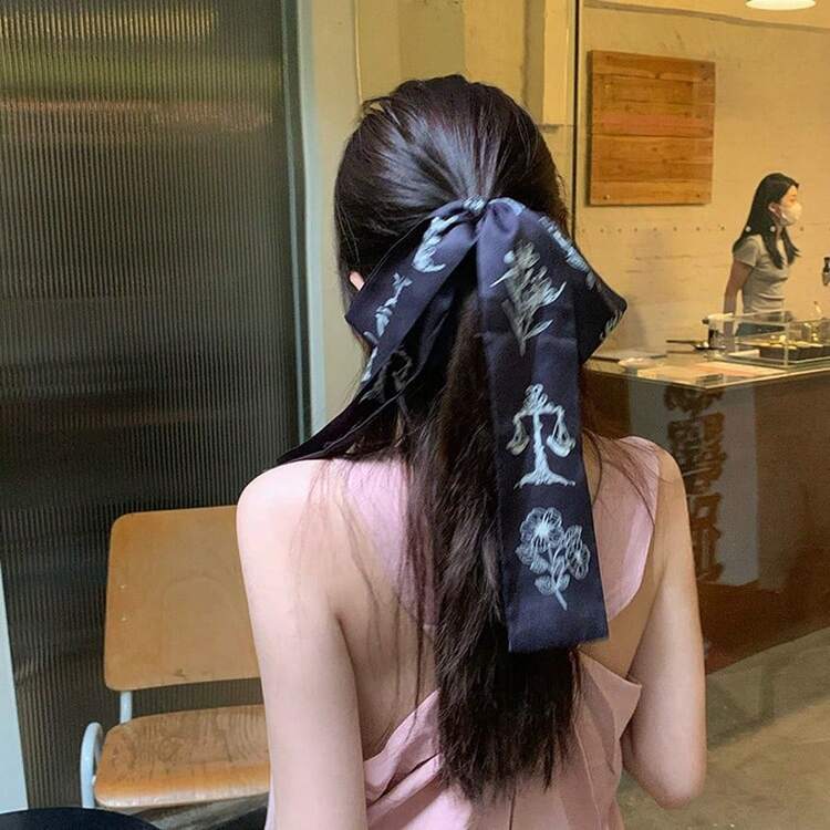 1件新款中式蝴蝶結緞帶髮飾髮圈，法式復古碎花髮繩髮帶，女款 - 彩色 - 查看 3