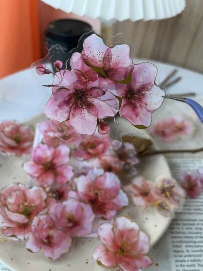 20 piezas de pegatinas vintage de lámina dorada de gran tamaño de PET impermeables, flores de rosa roja fresca & pétalos delicados, decoración de escena floral para fondo de diario DIY, pegatinas florales lindas y versátiles de estilo literario, suministros de scrapbooking, suministros de papelería escolar y de oficina