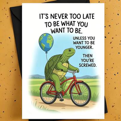 1/3 Pcs Fun Birthday Greeting Card, For Friends, Colleagues, Siblings - Cartoon Design Of Turtle Riding A Bike, With Ironic Humorous Meaning, And Envelope