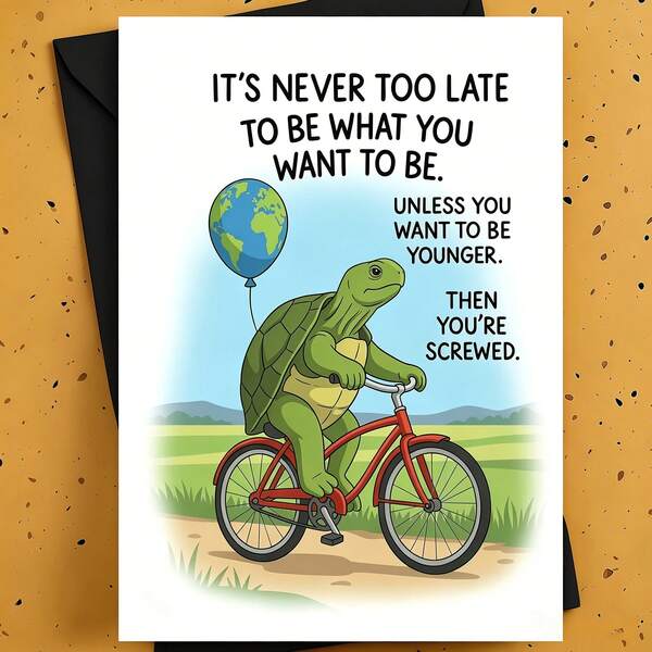 1/3 Pcs Fun Birthday Greeting Card, For Friends, Colleagues, Siblings - Cartoon Design Of Turtle Riding A Bike, With Ironic Humorous Meaning, And Envelope