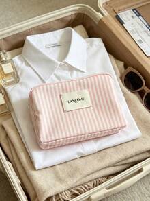 Lancôme Full Top Zipper Quilted Canvas Portable Cosmetic Storage Pouch For Women LANCOME-GIFT-14 - Baby Pink - View 3