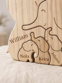Wooden Bear Family Puzzle, Personalized Christmas Gift, Wooden Cute Bear Puzzle Customizable With 2-6 Family Member Names, Customized Family Member Name Puzzle Home Decor Gift - Elephant - View 9