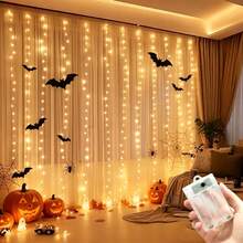 8-Function Battery Powered LED Curtain Lights, Suitable For Halloween, Christmas, Wedding, Party, Birthday, Home And Garden Decoration, Novelty Lighting - 電池盒窗簾燈 - 查看 3