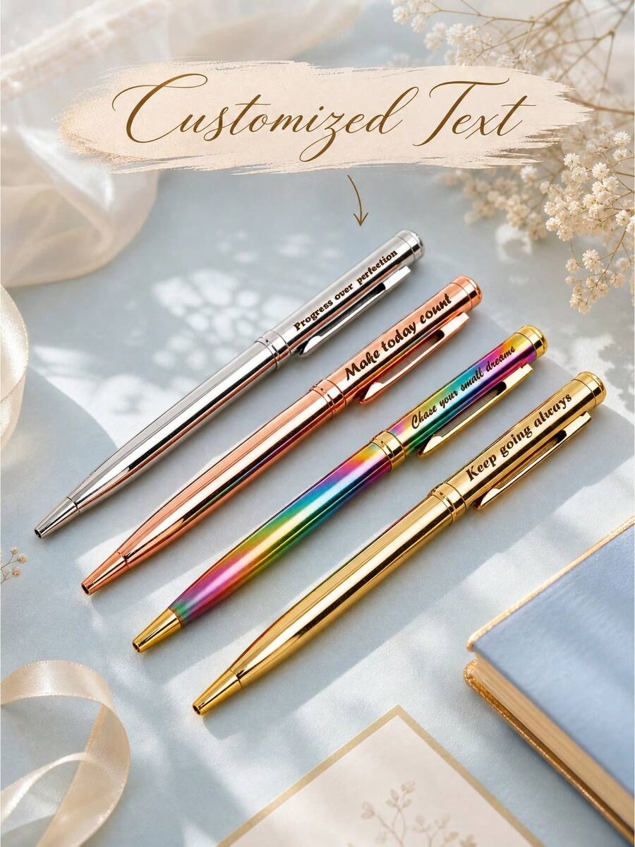 Metal Laser Engraved Ballpoint Pen, Customized Inspirational Quote Writing Pen, Replaceable Refill Smooth Ink Metal Twist Pen, Elegant Office Desk Stationery, Personalized Engraved Gift For Colleagues, Graduates, Birthdays, Business Clients - Multi-color Metal Ballpoint Pen - View 1