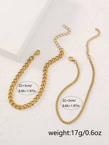 Set de 2 tobilleras de eslabón cubano de acero inoxidable dorado, joyería de cadena para la playa para mujeres - Amarillo Oro - Ver 6