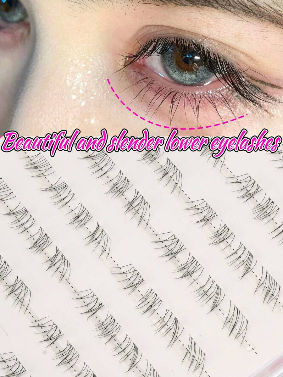 80 Clusters Fine Transparent Stem Lower False Eyelashes, Clustered Lower Eyelashes, Natural Soft Thin Lower Eyelashes, Cartoon Style False Eyelashes, Suitable For Various Makeup Looks - C - View 1
