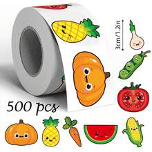 500 miếng nhãn dán cuộn doodle rau củ và trái cây hoạt hình, kích thước lớn 1.2 inch, họa tiết bất đối xứng, 2 kiểu để lựa chọn, nhãn niêm phong, ngày đầu đến trường - Nhiều màu - Xem 10