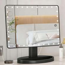 1 piece large illuminated makeup mirror, Type C rechargeable makeup mirror, equipped with 16 LED lights,ABS base is sturdy and durable, the base groove can be used as a tray for organizing cosmetics,has a 360-degree rotating touch screen and a desktop makeup mirror with adjustable brightness,portable makeup mirror - Multicolor - Ver 7