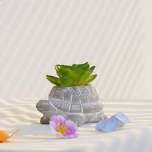 Artificial Succulent Plant With A Turtle-Shaped Cement Pot And Green Succulents, Small And Delicate, Perfect For Home Decoration Or As A Care-Free Gift For Valentine's Day, Back-To-School Season, And More. - Grey - View 10