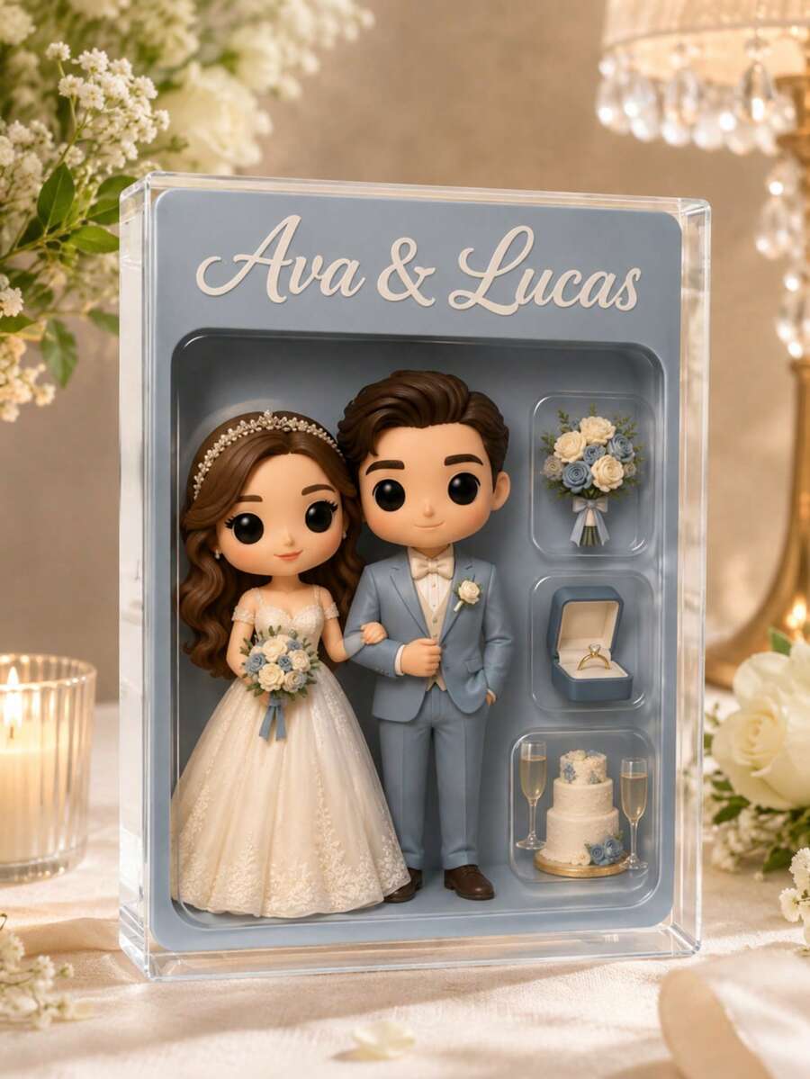Custom 2D Portrait, Personalized Digital Portrait Art, Custom Photo To 2D Cartoon Acrylic Plaque, Wedding Souvenir, Personalized Acrylic Keepsake, Anniversary Gift, Perfect Keepsake For Special Someone, Personalized Photo Stand, Office Decor, Elegant Living, Photo Gift - Multicolor - View 1