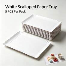 5pcs White Rectangular Cake Trays, Heavy Duty Cardboard Trays, Oil-Resistant Wavy Edge Cake Base, Dessert Table Serving Platters, For Cupcake Display Decoration, Suitable For Birthday Party, Wedding, Catering - White - View 1