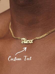 1pc Customized Gothic Women's Name Necklace, 18K Gold Stainless Steel Cuban Chain Name Necklace, Women's Wedding Jewelry Gift - Multicolor - View 1