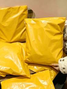 10/50/100pcs Black Thickened Waterproof Solid Color Gift Bags, Minimalist Multi-Functional Self-Sealing Waterproof Courier Bags, Logistics Packaging Bags, Suitable For Office, Shipping, Birthday Gifts, Bulk Gift Bags - Yellow - View 6
