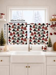 2 Stücke Vorhänge mit Weihnachtsmuster, rot schwarz weiß nordischer Stil Muster, Vorhänge mit Stangendurchzug, Winterfeiertage Leinenmischung, moderne Feiertags-Heimdekoration, Weihnachts-Wohnzimmer-Schlafzimmer-Vorhänge - Verschiedenfarbig - Übersicht 17