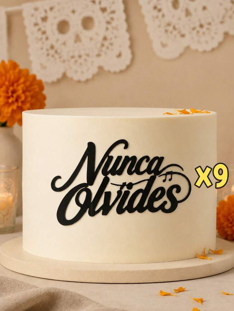 3/6/9pcs Glossy Black Acrylic Cake Toppers, Elegant Spanish Handwritten Style With Musical Note Details, Day Of The Dead Theme Party Cake Decoration - D - View 10