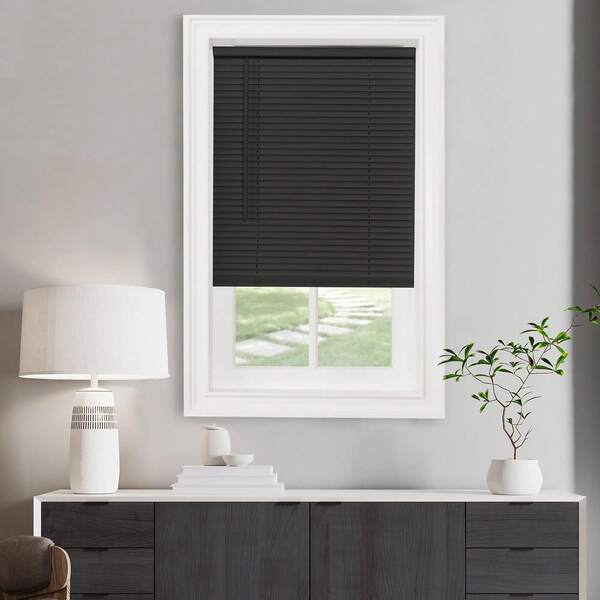 Persiana Mini Filtrante de Luz sin Cordón - Ancho de 23 Pulgadas, Largo de 72 Pulgadas, Tamaño de Lámina de 1" - Negro - Persiana Horizontal sin Cordón GII Morningstar para Ventanas