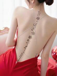 ملصق وشم مؤقت للظهر بطول العمود الفقري، 1 قطعة، بنمط زهري ونجوم أسود بسيط، DIY للذراع والفخذ، للكرنفال وحفلات الشاطئ، هدية للعطلات - الأسود - مشاهدة 2