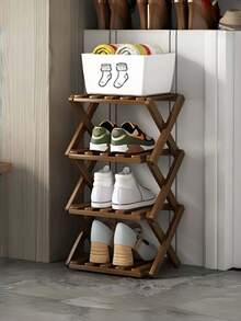 1pc 2-9 Tier Foldable X-Shaped Bamboo Shoe Rack, Freestanding Slim Narrow Shoe Storage Organizer, No Assembly Required, Space-Saving Storage Rack, Suitable For Entryway, Dorm And Small Apartment, Back To School And Moving Essentials - Brown - View 10