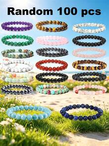 5/10/20/50/100pcs Crystal Bead Bracelet Set - Various Fashionable 8mm Gemstone Beads, Adjustable Elastic - Unisex Multi-Layer Design, Suitable For Daily Wear, Parties And Gifts - Multicolor - View 22
