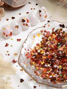 1 Pacote 5g Flocos de Glitter Mistos para Arte de Unhas de Outono, Peças Finas Brilhantes em Formato de Coração, Laço e Estrela, Decoração de Outono, Suprimentos e Acessórios DIY para Arte de Unhas - Multicolorido - Visão 5
