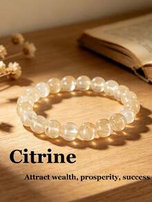 8mm Citrine Attracting Wealth Bracelet, Yellow Crystal Brings Money, Success, Prosperity And Good Luck Bracelet For Men Women Yoga Jewelry Gifts - Light Yellow - View 1