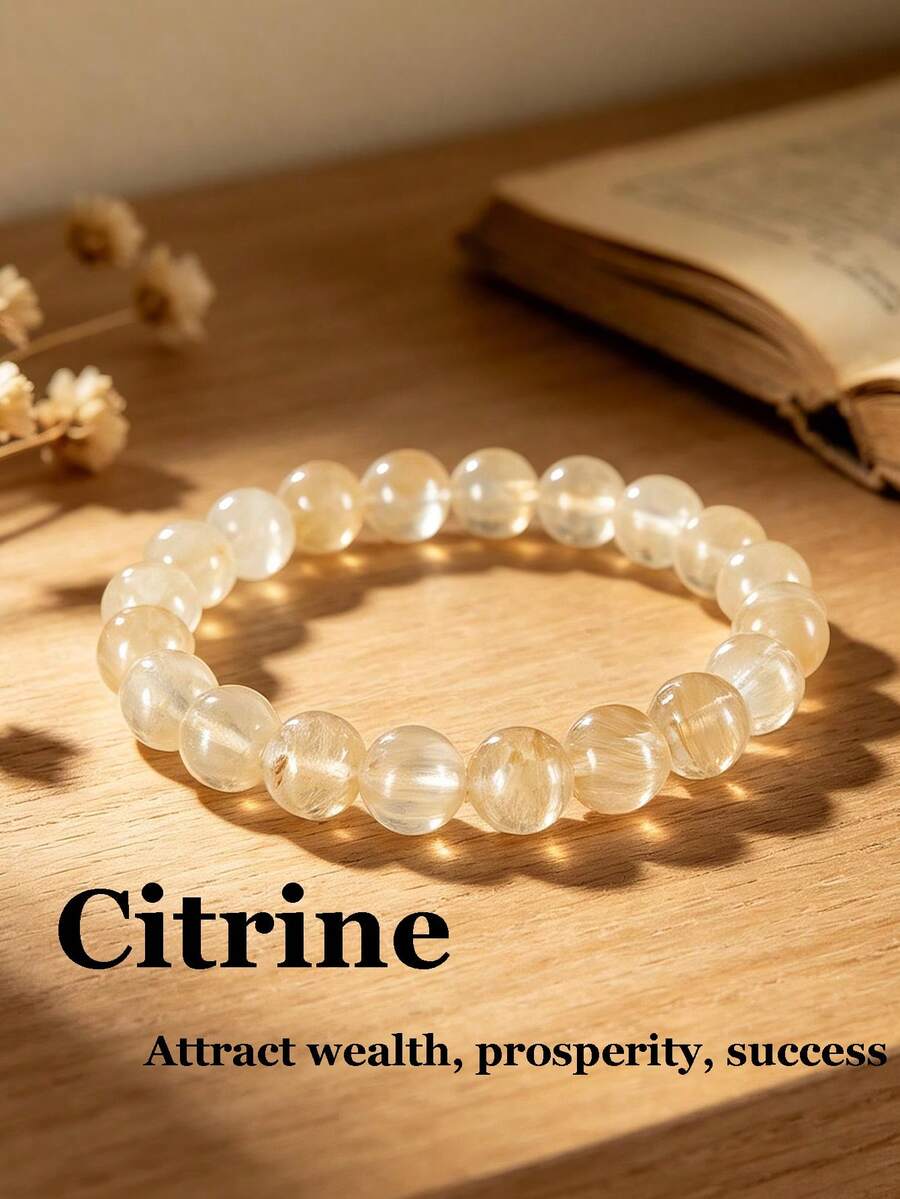 8mm Citrine Attracting Wealth Bracelet, Yellow Crystal Brings Money, Success, Prosperity And Good Luck Bracelet For Men Women Yoga Jewelry Gifts - Light Yellow - View 1