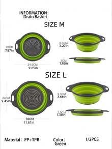 1/2 piezas Cesta de drenaje de cocina plegable, cesta de almacenamiento multifuncional para frutas y verduras - Verde - Ver 3