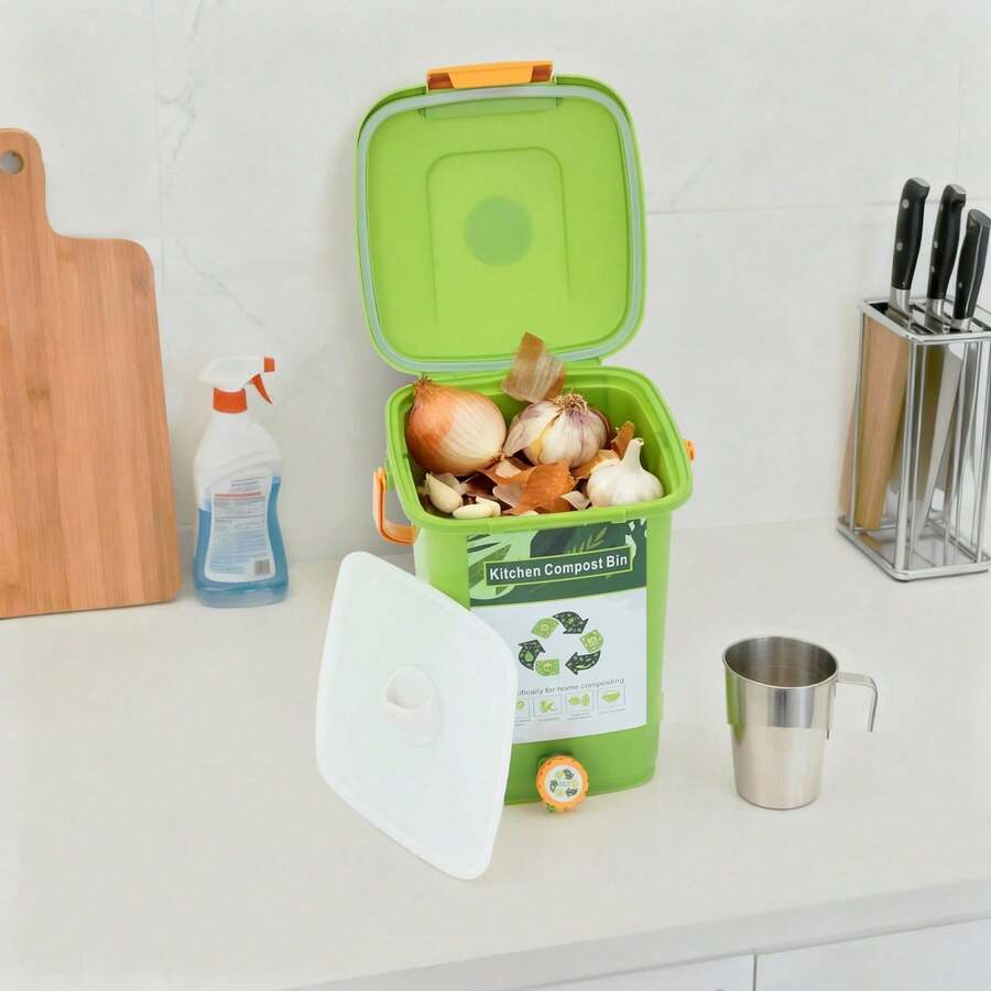 Kitchen Compost Bin,Green Compost Container,10L Large Capacity Compost Container - Green - View 1