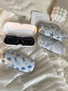 Ocean Element Print Glasses Case, With Turtle, Shell And Starfish Pattern, Multi-Functional Storage Box, Fashion Glasses Storage Box, Brand New Minimalist Design, Portable, Waterproof And Dustproof, Suitable For Fashion Glasses And Regular Glasses, Protective Glasses Storage Box, Unisex Glasses Storage Box,Room Decor,Travel Essential - Multicolor - View 3