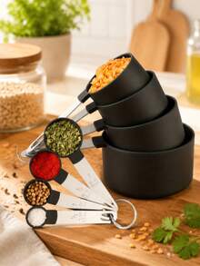 8pcs Stainless Steel Measuring Cups And Spoons Set With Handles, Includes Coffee Spoon, Flour Spoon, Measuring Spoon, Suitable For Dry And Wet Ingredients, Dishwasher For Cooking, Essential Kitchen Tool For Baking - Multicolor - View 12