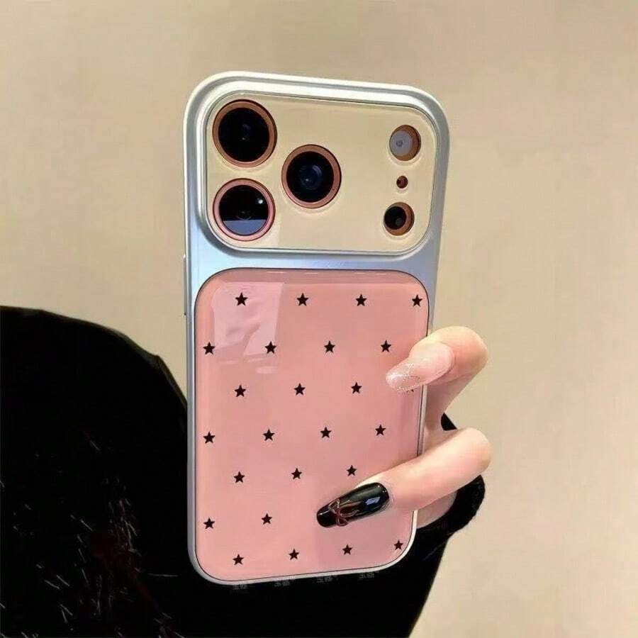 1件亮面星星圖案手機殼,適用於 Apple 17AIR/16PROMAX/15PLUS/14/iPhone13 - 粉色 - 查看 1