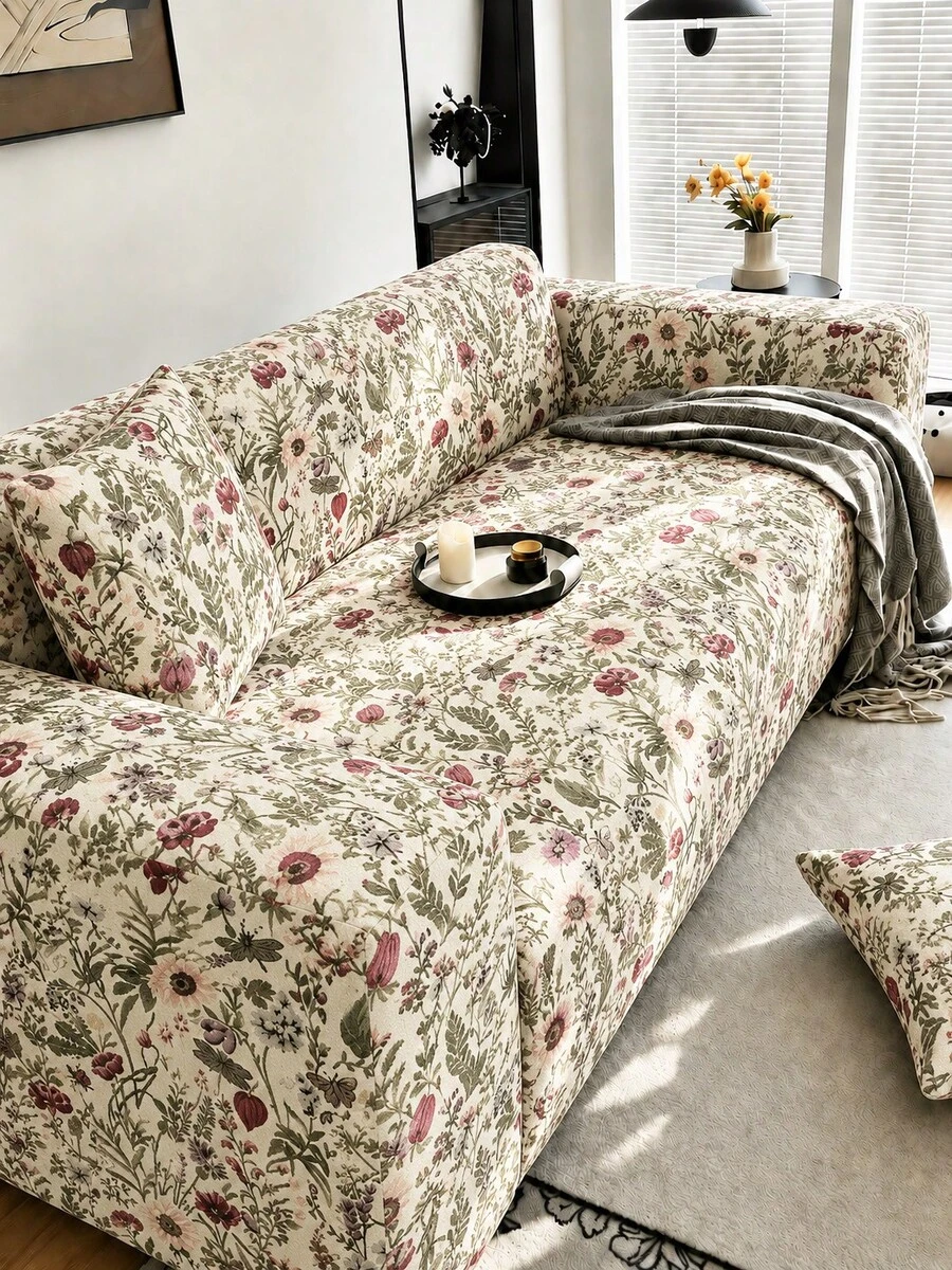1件幾何線條印花沙發套，現代極簡聚酯纖維彈性全包覆沙發套，附1件無填充枕頭套，四季通用夏季休閒款