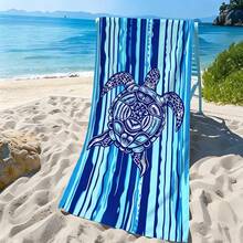 1pc Blue Sea Turtle Microfiber Beach Towel, Soft Absorbent Lightweight Towel, Suitable For Adults And Teens, Perfect For Beach, Travel And Swimming Beach Blanket - Multicolor - View 5