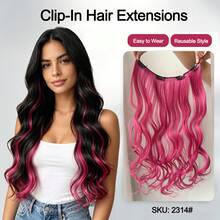 1pc Wavy Synthetic Hair Extension With Clips, Suitable For Adding Colorful Highlights, Anti-Frizz Design, Perfect For Summer Street Style, Halloween Eye-Catching Accessory - Multicolor - View 14