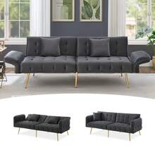 Two-Seater Multifunctional Sofa Bed With Bed Function, Adjustable Backrest And Multi-Position Armrests. Modern Folding Sofa Bed For Living Room - Velour Upholstery. Spacious Sleeping Area. - Antique Gray - View 10