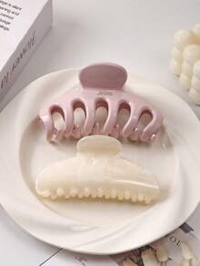 2pcs/1set 4.33inch/11cm Large Hair Clips, Elegant Curved White Solid Color Pink Minimalist Hair Clips, Suitable For Thick Ponytail Daily Styling Accessories - Multicolor - View 1