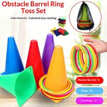 Large Ice Cream Cone Ring Toss Set, Colorful Plastic Marker Barrels, Outdoor Interactive Sports Toy For Sensory & Physical Training, Random Color Shipment,Random Package Style - Multicolor - View 2