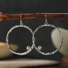 Gmzalx Vintage Bohemian Minimalist Round Earrings, Hand-Hammered Texture, Suitable For Daily Commute, Date, Casual Vacation - Two-color - View 6