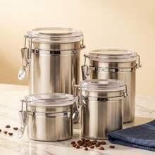 1pc Stainless Steel Airtight Coffee Canister With Clear Lid, Coffee Bean, Ground Coffee, Tea, Sugar & Dry Food Storage Container For Kitchen Pantry Countertop - View 4