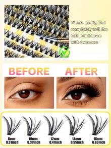 320 Clusters D Curl Segmented False Eyelashes, 30D+40D Mixed Pack, Faux Mink Hair False Eyelashes, 8-16mm Mixed Length, Create Natural Charming Cat Eye Makeup, Reusable, Suitable For Beginners, Suitable For Daily, Party, Halloween And Christmas. Back To School - D - View 5
