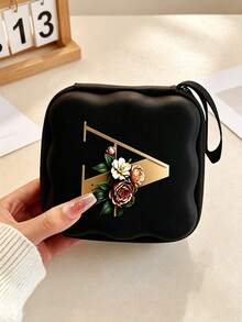 Estuche de almacenamiento cuadrado con letras impresas, portátil, resistente a la presión, anti-fricción y a prueba de golpes, caja protectora para uso de equipaje de mano - Negro - Ver 4
