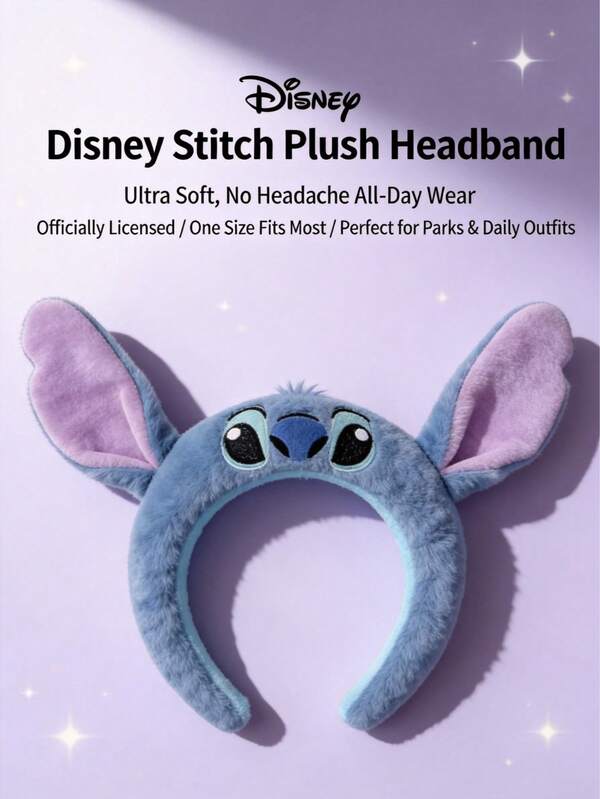 Classic Best-Selling Disney Stitch Plush Ear Headband, Cute Fluffy Headband Popular On Multiple Platforms, Theme Park Daily Makeup Cosplay Accessory