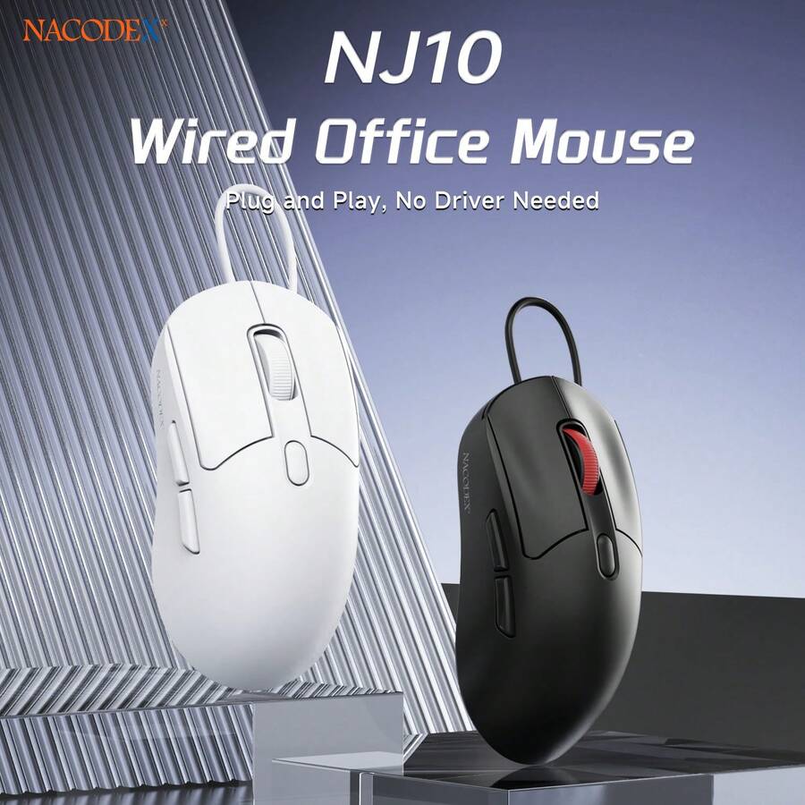 AJAZZ NJ10 Wired Mouse, Symmetrical Design, 3D Scroll Wheel, 6-Level Adjustable DPI 3600, Office Mouse/Gaming Mouse - View 1